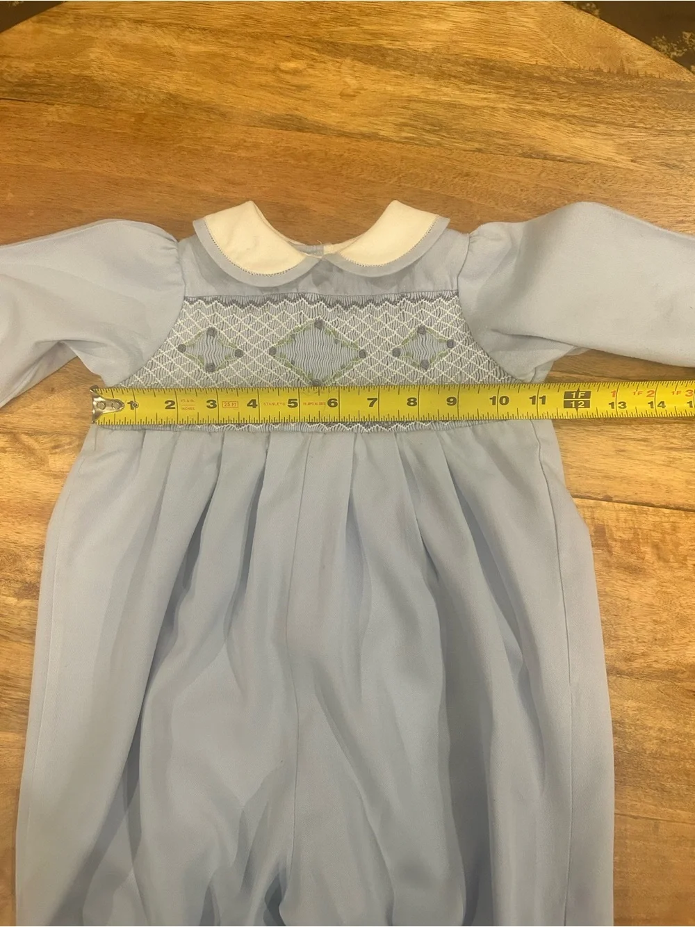 Vintage Style Hand Smocked Baby Boy Bubble Romper, 9M Blue-Peter Pan Collar EUC